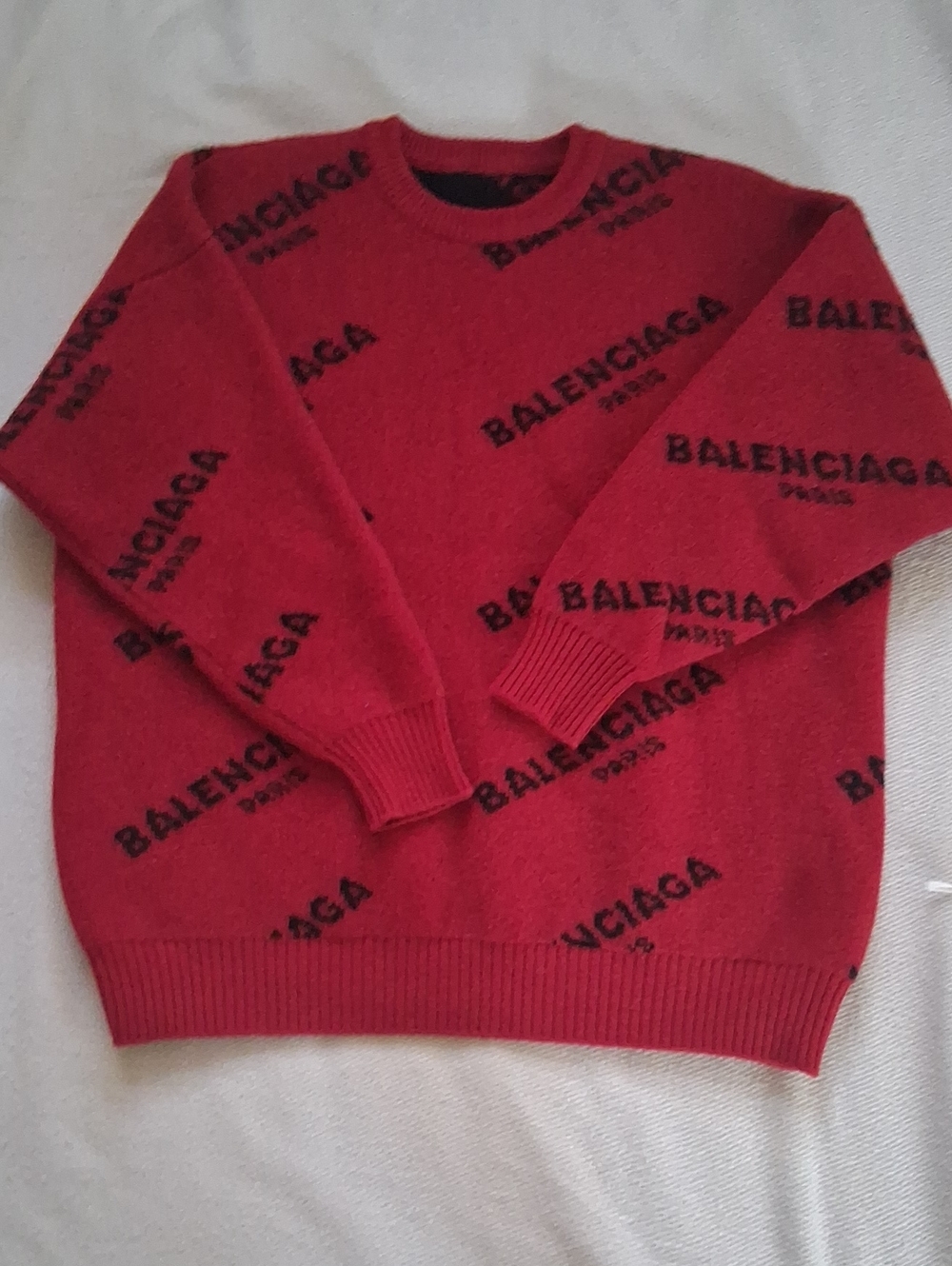 Balenciaga Red Crewneck Sweater with Black Logo
